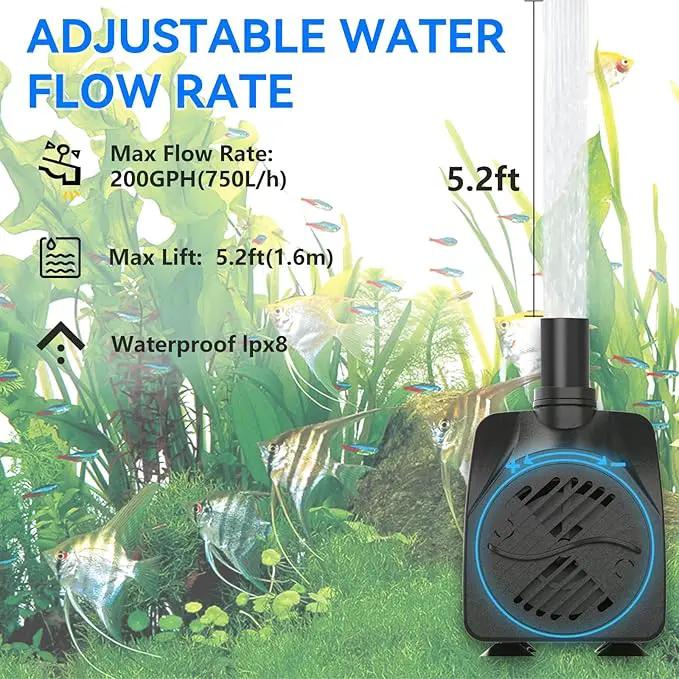 Submersible Pump 198GPH (800 L/H 15W) Ultra Quiet with Dry Burning Protection 5.2ft High Lift for Fountains, Hydroponics, Ponds, Aquariums & More… by GreenHaven Gardens
