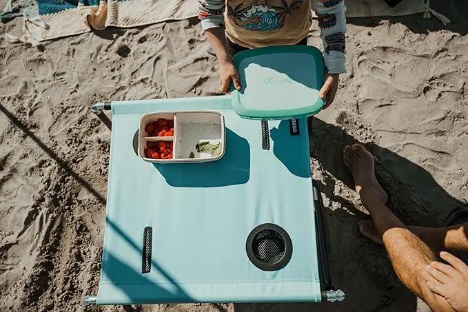 Neso Portable Beach Table with Cup Holders, Cell Phone Pockets, Lightweight for Picnics and Parks (Seafoam) by GreenHaven Gardens