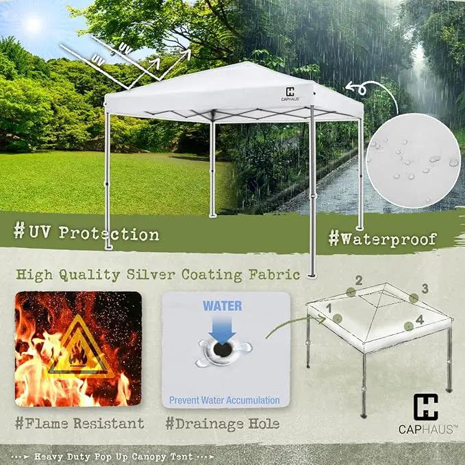 CAPHAUS Patented One-Push Pop Up Outdoor Canopy Tent, Heavy-Duty Commercial Grade w/Central Lock, Portable and Instant Folding Shelter with Wheeled Carry Bag and Weight Bag, 10ft x 10ft, Dark Grey by GreenHaven Gardens