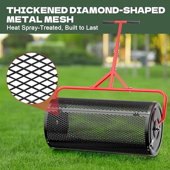 Compost Peat Moss Spreader for Lawn, 30 Inch Compost Roller Spreader with Adjustable T-Shaped Handle, Upgraded Side Clasps, Durable Lightweight Metal Roller, Lawn Garden Yard Care by GreenHaven Gardens