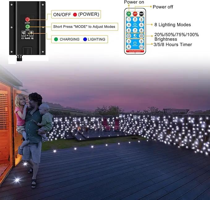 echosari Solar Powered Curtain Lights 33ftx 3ft 500 LED Outdoor Curtain Lights Waterproof with Timer 8 Modes for Christmas Garden Patio Fence Wedding Wall Window Gazebo Decor - Cool White by GreenHaven Gardens