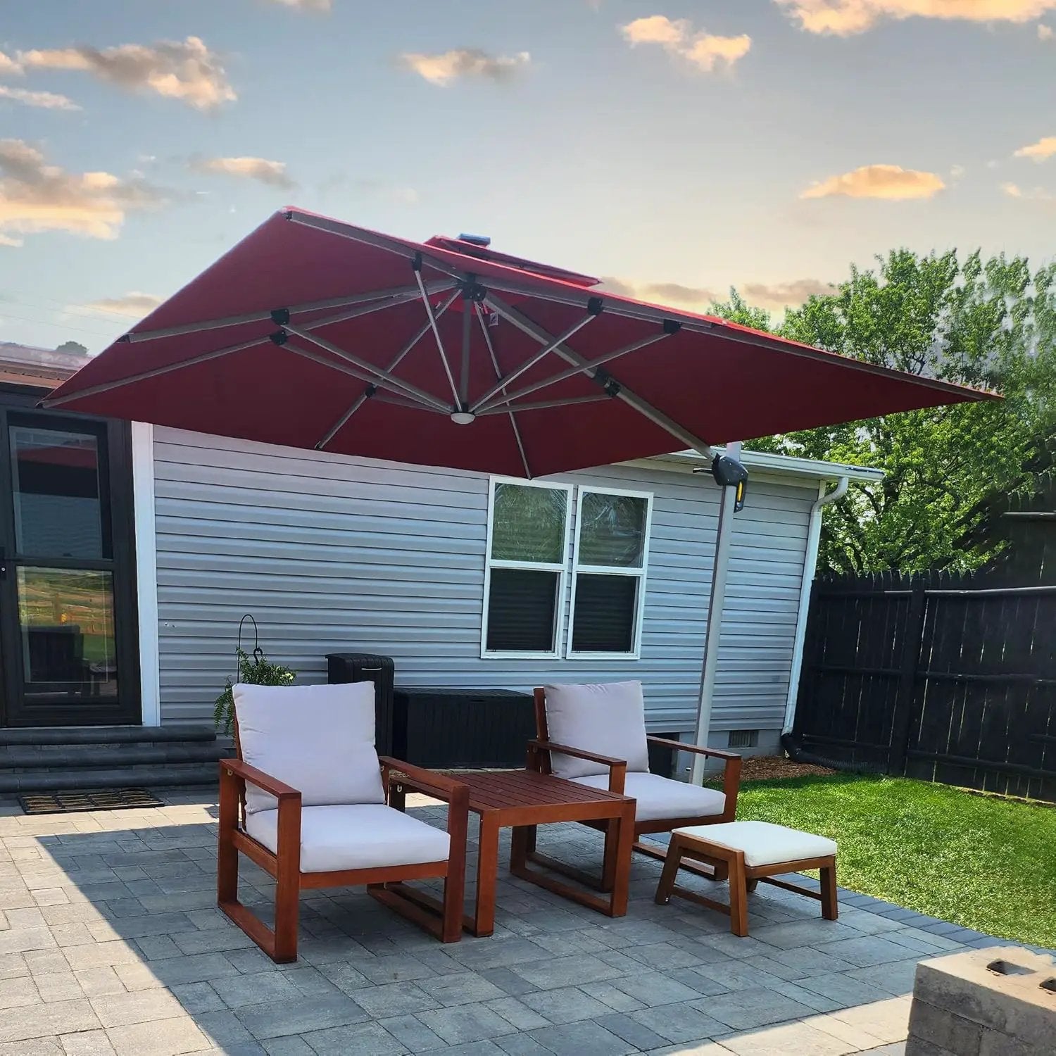 PURPLE LEAF 10 Feet Double Top Deluxe Solar Powered LED Square Patio Umbrella Offset Hanging Umbrella Outdoor Market Umbrella Garden Umbrella, Terra by GreenHaven Gardens