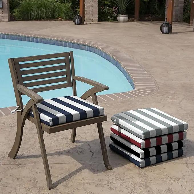 Arden Indoor/Outdoor Seat or Rocking Chair Cushion, 19 x 18, Water Repellent, Rain Proof, Fade Resistant Cushion for Rocking or Dining Chairs Sapphire Blue Cabana Stripe by GreenHaven Gardens
