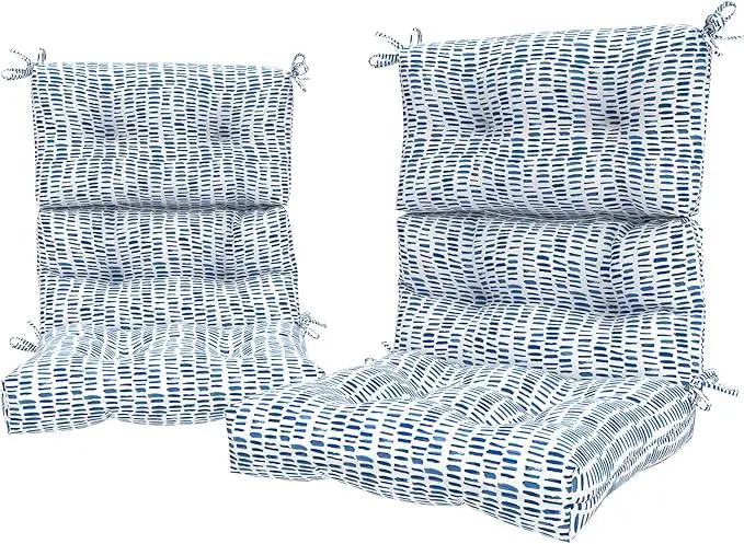 LVTXIII Outdoor High Back Chair Cushions, Seasonal Replacement Adirondack Chair Cushion with Ties, Patio Waterproof Seat Cushions for Home Garden Use (22” W x 20” D, Set of 2, Pebble Blue) by GreenHaven Gardens