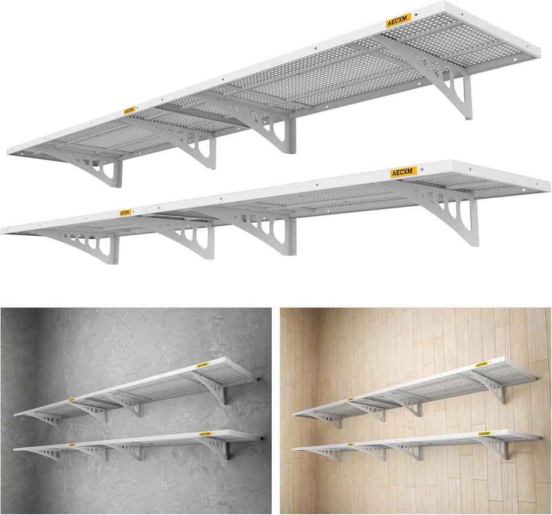 4-pack 1.64x4ft Adjustable Garage Wall Shelving 1120lbs Load Capacity Heavy Duty Wall Mounted Storage Shelf Metal Floating Shelves for Garage(White) by GreenHaven Gardens