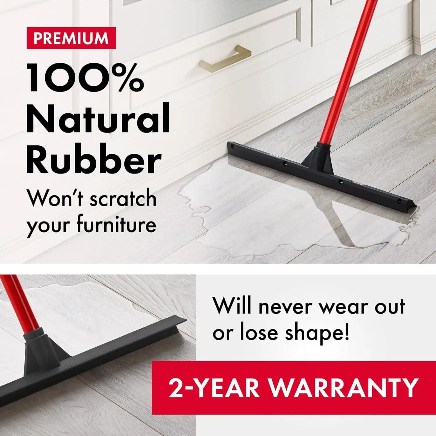 Tyroler Rubber Floor Squeegee 17" Floor Squeegee Heavy Duty, Deck Squeegee Outdoor for Floors with 55" 4 Part Handle, Perfect Outdoor Squeegee for Patio, Tiles, Marble, Garage, Shower, Window by GreenHaven Gardens