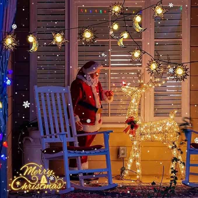 Solar String Lights Outdoor Star Moon Sun 13Ft 153In Led Solar Powered Fairy Decorative Lights for Garden Patio Yard Trees Mothers Day Gifts Wedding Party (Warm White) (Star Moon Sun String Lights) by GreenHaven Gardens