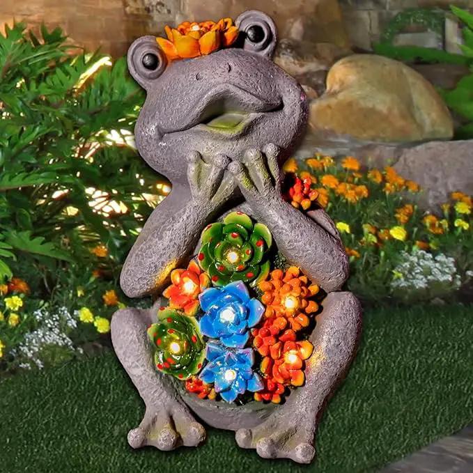 Frog Solar Figurine Light Statue Outdoor Gardening Gifts Decoration Garden Frogs Yard Decor Lamp With 8 Led Lights And Succulent Waterproof Patio Lawn Decor Housewarming Frog Gifts For Women by GreenHaven Gardens