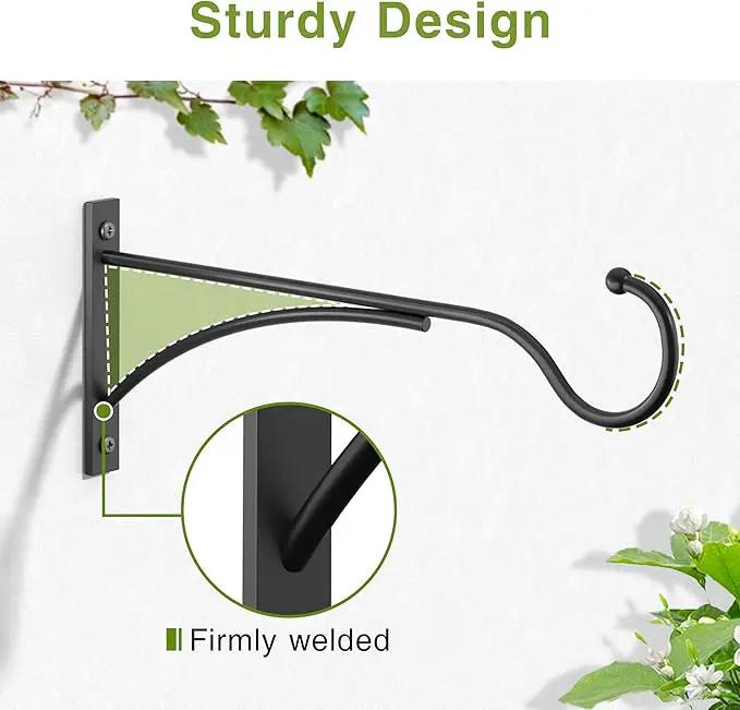 Outdoor Plant Hanging Hooks for Wall: 11 Inch Black Metal Bracket for Hanging Baskets, Bird Feeders, Wind Chimes, Flower Baskets, Yoga Mat, Lanterns. 1 Pack by GreenHaven Gardens