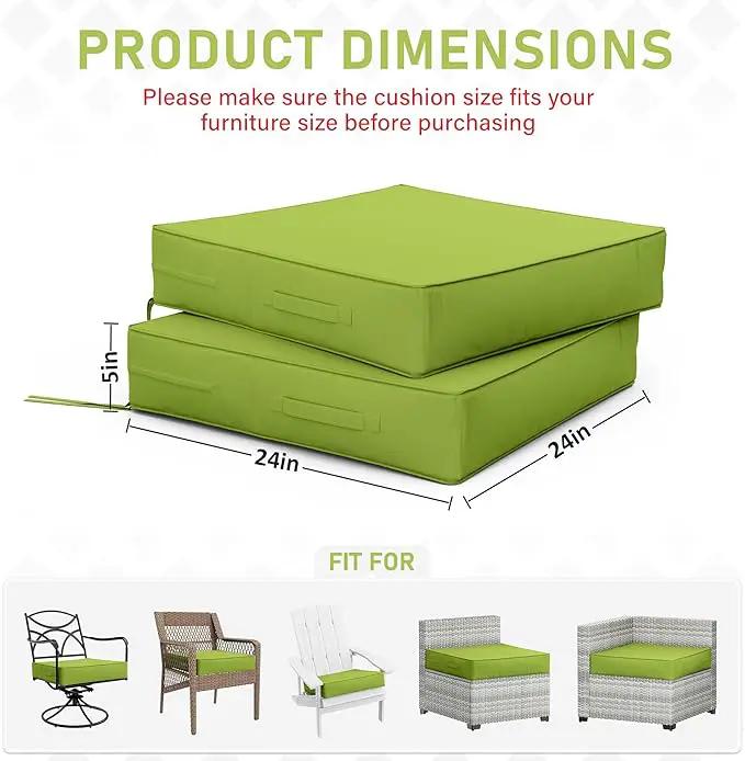 Patio Chair Cushions 24 X 24 X 5 Inch Waterproof Outdoor Seat Cushions for Patio Furniture, Outdoor Sofa Couch Pads with Ties & Handle, Set of 2, Grass Green by GreenHaven Gardens