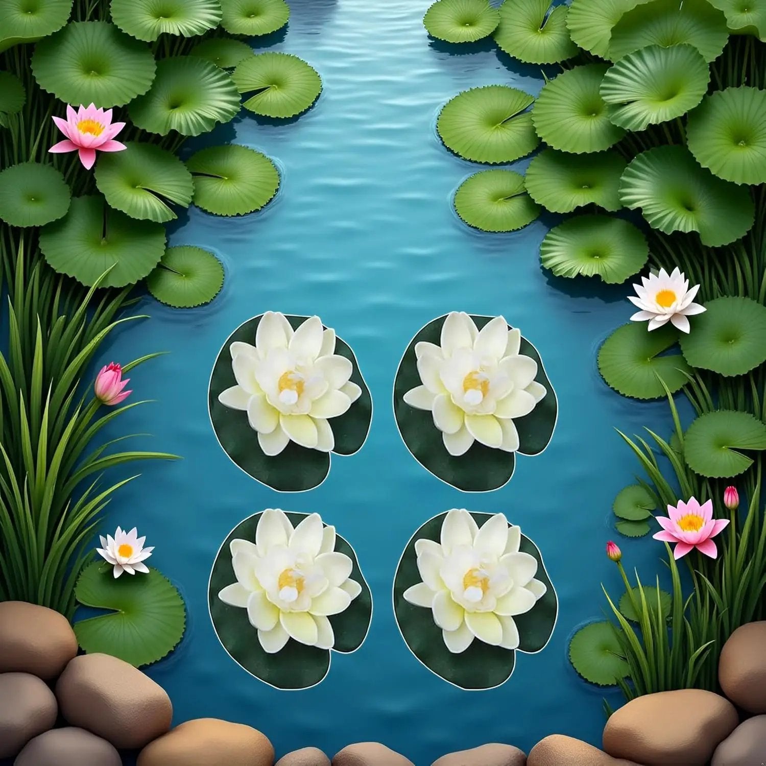4 Pieces Artificial Floating Lotus Flowers with Lily Pads, Decorative Foam Water Plants for Pond, Pool, Garden Fish Tank Aquarium Home Garden Special Decoration Outdoor Décor,Artificial Flowers by GreenHaven Gardens