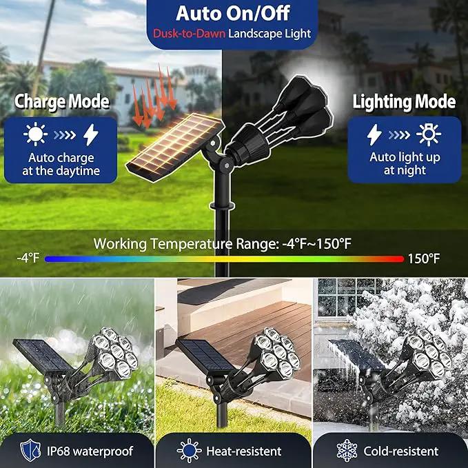 Solar Lights Outdoor Waterproof IP68, 360° Adjustable 4 Modes Solar Powered Spot Lights for Yard Garden Landscape, Bright Led Flood Lightings for Outside Wall Tree House Pathway (Cold White/2 Pack) by GreenHaven Gardens
