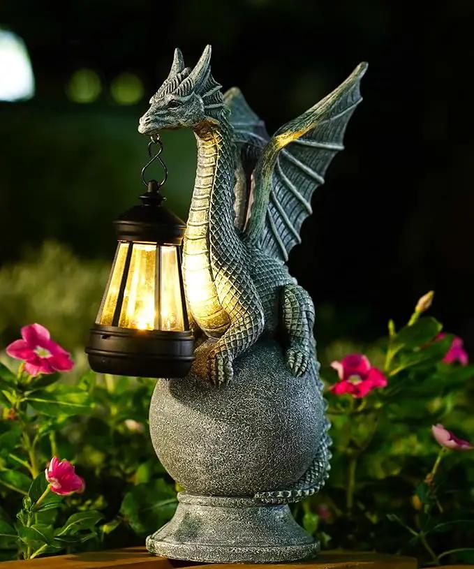 Dragon on Ball with Solar Lantern Statues: Garden Decor Outdoor Decorations Art Figurine for Patio Balcony Yard Lawn by GreenHaven Gardens