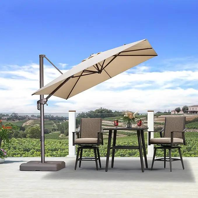 PURPLE LEAF 8 Feet Cantilever Patio Umbrella Square Umbrella with 360° Rotation and Aluminum Offset Hanging Outdoor Umbrella for Pool Garden Backyard Deck, Beige by GreenHaven Gardens