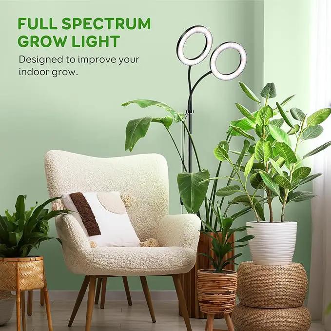 2 Head Grow Light for Indoor Plants,Full Spectrum LED Halo Plant Lights with Stand, Floor Standing Growing Lamp with Adjustable Height,Auto Timer,Dimmable Brightness for Tall Large Plant by GreenHaven Gardens