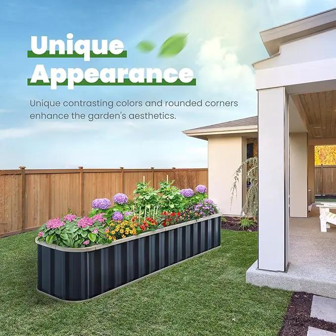 KING BIRD Raised Garden Bed Quick-Install Galvanized Planter Garden Box Outdoor for Gardening, Vegetables, Flowers 7.2x1.7x1 Ft, Dark Grey by GreenHaven Gardens