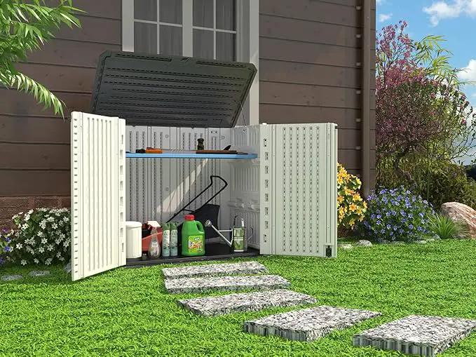 HOMSPARK Storage Shed Weather Resistance, Multi-Purpose Outdoor Storage Cabinet for Backyards and Patios, 26 Cu.ft Capacity Horizontal Storage Shed for Bike, Lawnmower, Trash Cans, Patio Accessories by GreenHaven Gardens