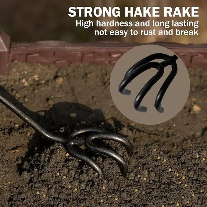 Hand Cultivator Rake, Ergonomic Small Garden Rake with Walnut Handle & 4 Durable Tines, Garden Tools for Weeding, Digging and Cultivating by GreenHaven Gardens