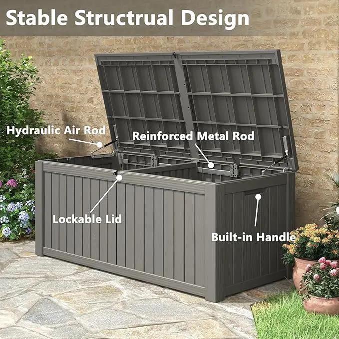 NUNU LAB 150 Gallon Outdoor Storage Box,Resin Large Sturdy Deck Box, Backyard Outside Storage Box Waterproof with Double Wall Panels,Package Delivery,Garden Outdoor Hose Bin by GreenHaven Gardens