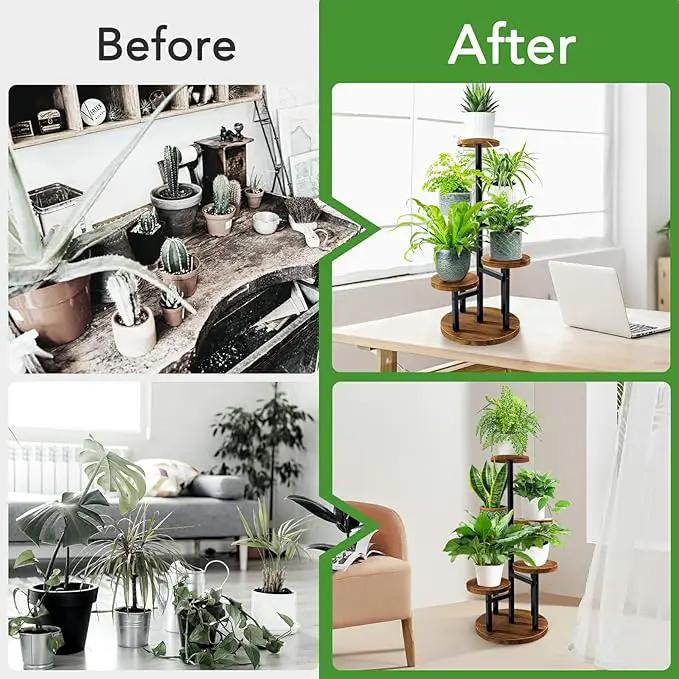 AUGOSTA 5 Tier Plant Stand, Tall Metal Wood Shelf Holder for Indoor Plants, Outdoor Garden Plant Display Rack Flower Pot Stand for Corner Living Room Balcony Garden Patio by GreenHaven Gardens