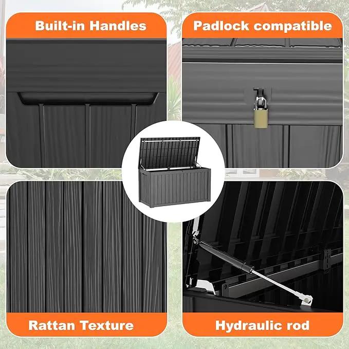 150 Gallon Deck Box,Resin Outdoor Storage Box with Lockable for Patio Furniture, Pool Accessories, Garden Tools Waterproof Outside Storage Box, Black by GreenHaven Gardens