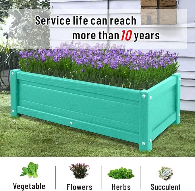 HDPE Raised Planter Box Outdoor,Rot-Resistant and Non-Cracking,Raised Beds for Gardening 29.5 * 14.4 * 9.8 in for Yard,Lawn,Outdoor Planter Boxes Rectangle with Drainage Holes Aruba Blue by GreenHaven Gardens