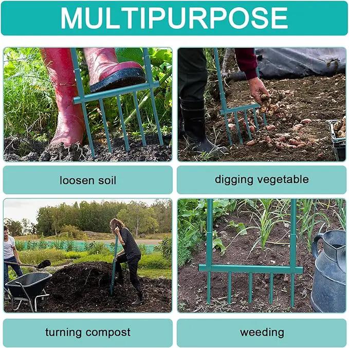 Broad Fork Garden Tool, 5 Tines 20 in Broadfork Hand Tiller, 55 inch Heigh Pitch Fork, Ergonomic U-Shaped Design, Spading Digging Fork for Gardening, Cultivating, Aerate Clay Soil for Farm by GreenHaven Gardens