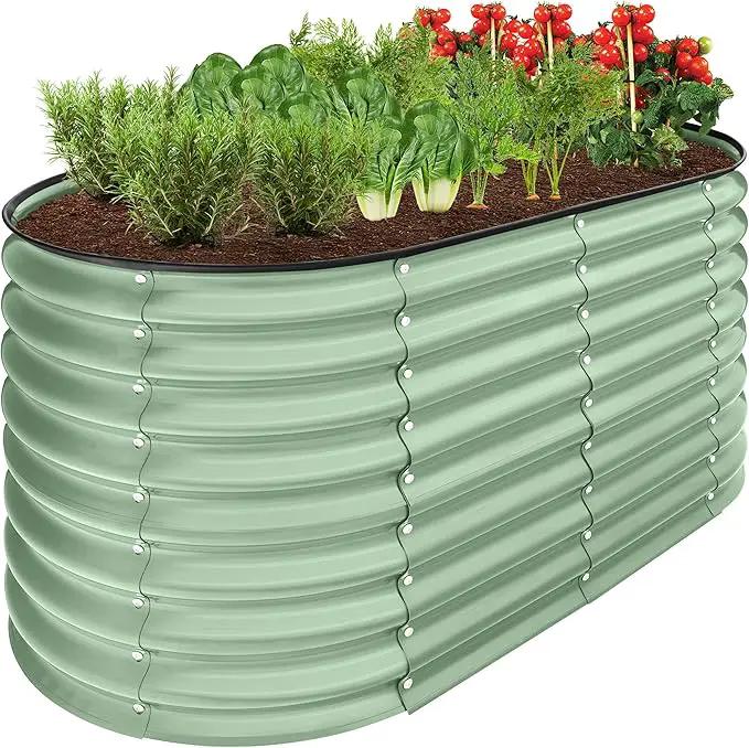 Best Choice Products 4x2x2ft Outdoor Metal Raised Garden Bed, Oval Deep Root Planter Box for Vegetables, Flowers, Herbs, and Succulents w/ 101 Gallon Capacity, Rubber Edge Guard - Sage Green by GreenHaven Gardens