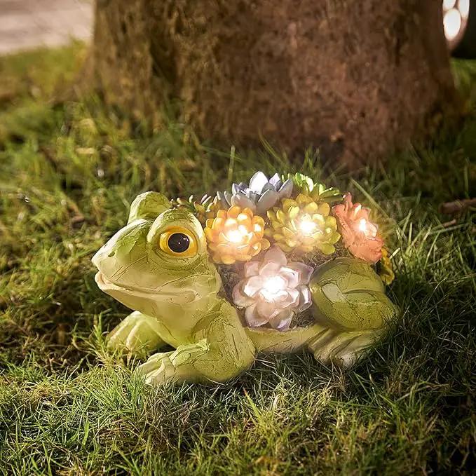 pearlstar Garden Statues, Frog Solar Statue Garden Decor Clearance, Cute Resin Frog Figurines with 7 LED Solar Lights Lawn Decorations for Patio Yard Gifts for Mom Grandma Housewarming by GreenHaven Gardens