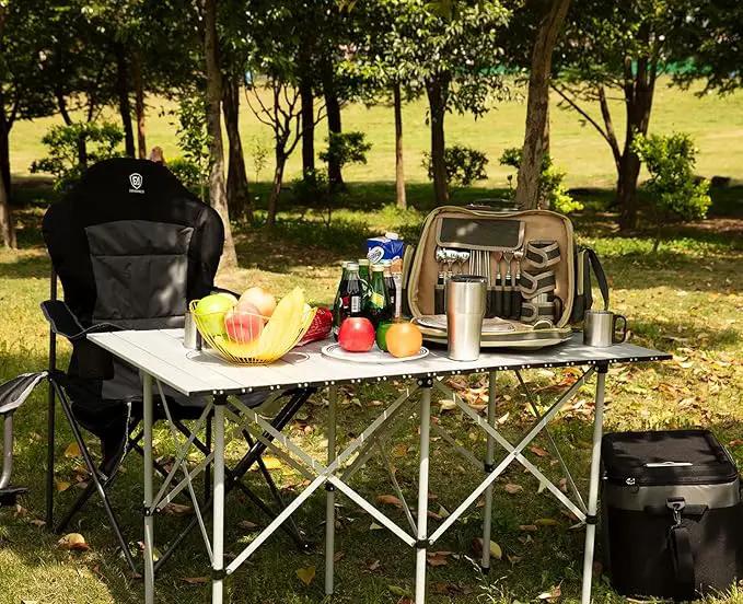 EVER ADVANCED Camping Table, Fold up Lightweight, 4-6 Person Portable Roll up Aluminum Table with Carry Bag for Outdoor, White by GreenHaven Gardens