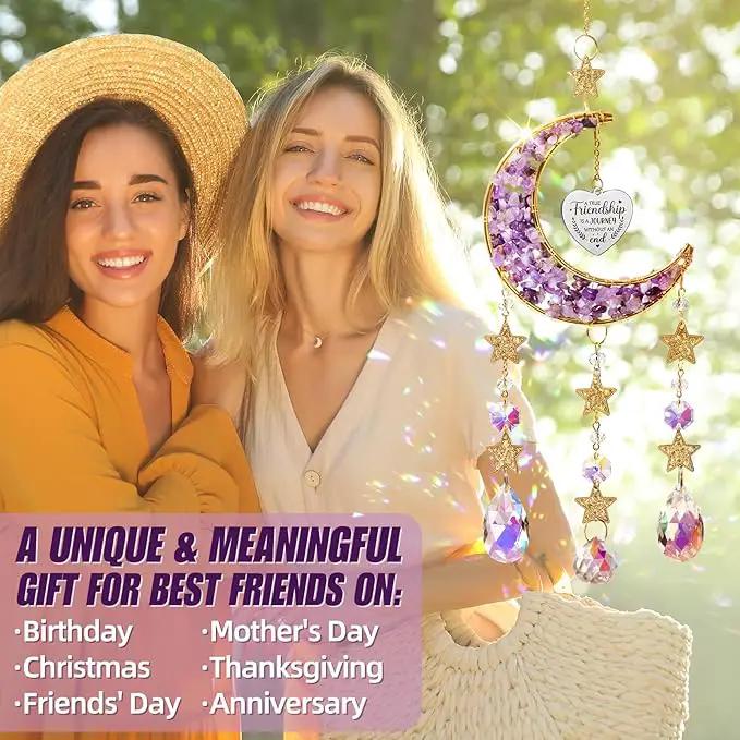 Best Friend Birthday Gifts for Women Unique, for Friends Female, Long Distance Friendship Gifts for Women BFF Bestie Sister Gifts, Moon Crystal Suncatcher for Window Hanging Decor by GreenHaven Gardens