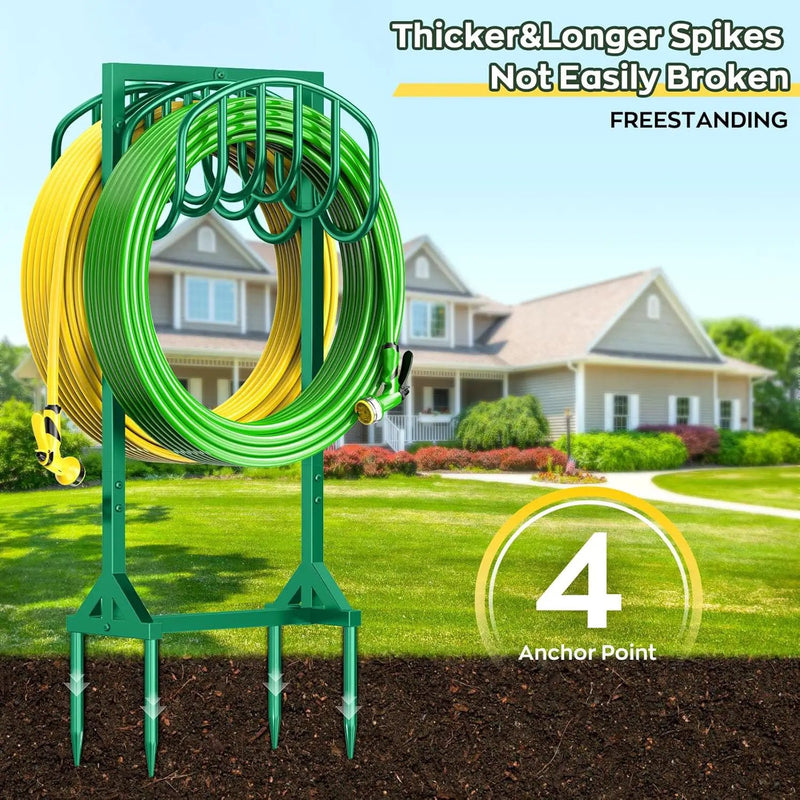 Garden Water Hose Holder Holds 2 * 150Ft Hoses, Heavy-Duty Metal Freestanding Hose Holder with 4 Spikes, Rustproof Garden Hose Hanger Storage for Outside, Yard, Lawn by GreenHaven Gardens