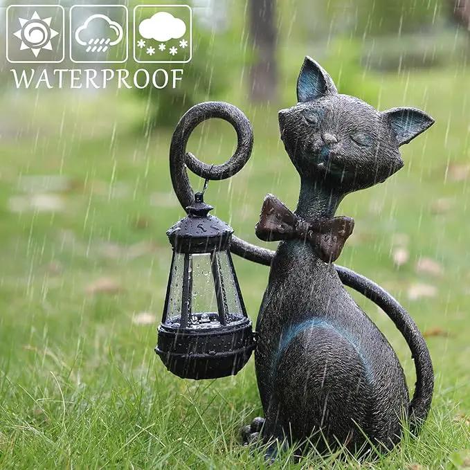 Whimsical Solar Cat Statue Decor with Solar Lantern - Unique Outdoor Spring Garden Decor for Patio, Balcony and Yard Art Lights - Ideal Mothers Day Birthday Gifts for Mom,Grandma,Women and Cat Lovers by GreenHaven Gardens