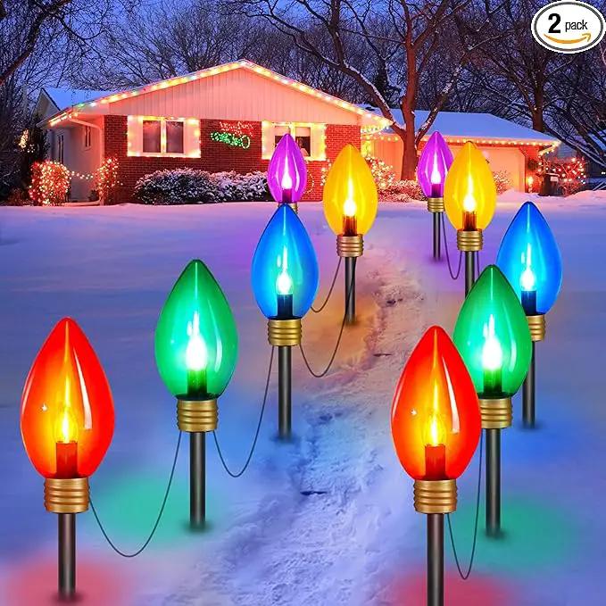 Minetom 2 Pack 11Feet 5 LED Super Jumbo Christmas String Lights or Pathway Marker Lights, Outdoor Xmas Decorations- Jumbo C9 Hanging Lights Waterproof Lawn Dec for Holiday Home Tree Roof Yard Garden by GreenHaven Gardens