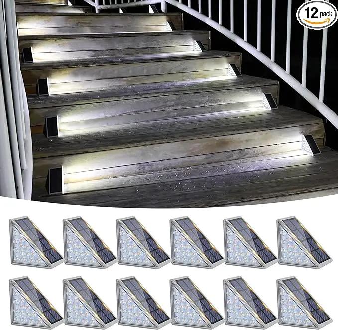 VOLISUN Solar Stair Lights 12 Pack, Solar Step Lights Waterproof IP67, Outdoor Step Light with 13 LEDs, Outdoor Lighting Decor for Yard Stair, Patio, Front Door, Front Porch and Deck(Cool White) by GreenHaven Gardens