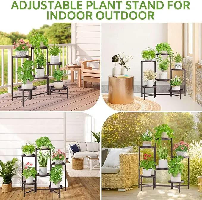 iDavosic.ly 6 Tier Large Plant Stand Indoor, 10 Inch Wide Tall Corner Metal Plant Stands Outdoor for Multiple Plants, Folding Tiered Flower Display Holder Rack Shelf, Violet Bronze by GreenHaven Gardens