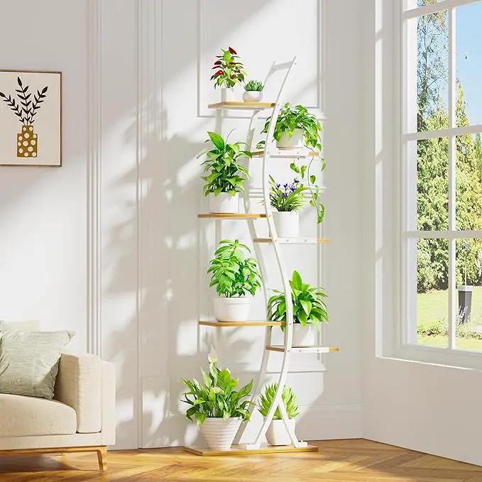 62" Tall Plant Stand with Grow Light Indoor, 7 Tiered White Plant Shelf for Indoor Plants, Curved Corner Flower Stand Display Rack Holder for Living Room, Patio, Balcony Decor by GreenHaven Gardens