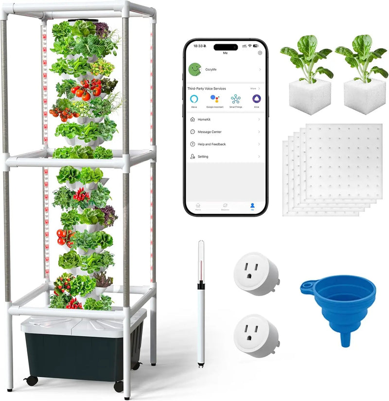 SJZX Hydroponic Growing System Kit - 70 Pods Large Vertical Hydroponics Tower with 8 Full-Spectrum 360° LED Grow Lights, 14-Tier Smart Indoor Herb Garden for Kitchen Office Winter Balcony Planting by GreenHaven Gardens