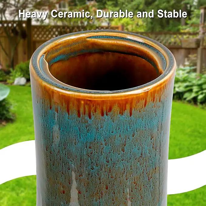 Ceramic Bird Bath for Outdoors, 21.5 inch Heavy Duty Bird Bath，Weather-Resistant Birdbath for Outdoor Garden Use, Attracts Birds, Elegant Yard Décor - Blue by GreenHaven Gardens