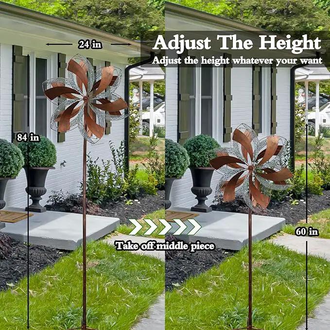 Garden Wind Spinner,Flower Wind Spinner,Outdoor Metal Wind Sculpture & Spinner Large 23 inch Dia 84 inch Height Kinetic Windmill for Garden Yard by GreenHaven Gardens