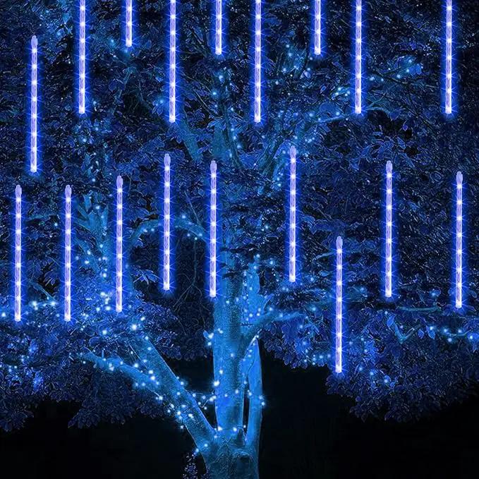TW SHINE Christmas Lights Outdoor, 288 LED 12" 8 Tubes Meteor Shower Lights Outdoor Christmas Decorations Plug in, Waterproof Snow Falling Rain Icicle Xmas Lights for Tree Decor, Blue by GreenHaven Gardens