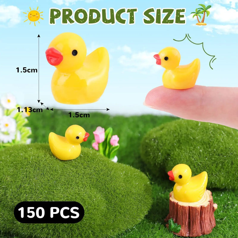 150PCS Mini Resin Animals Cute Yellow Tiny Ducks,Miniature Duck Figures to Hide,Little Animal Toys Small Figurines Bulk for Topper Desk Garden Dollhouse Landscape Aquarium Ornaments DIY Crafts & Decor by GreenHaven Gardens
