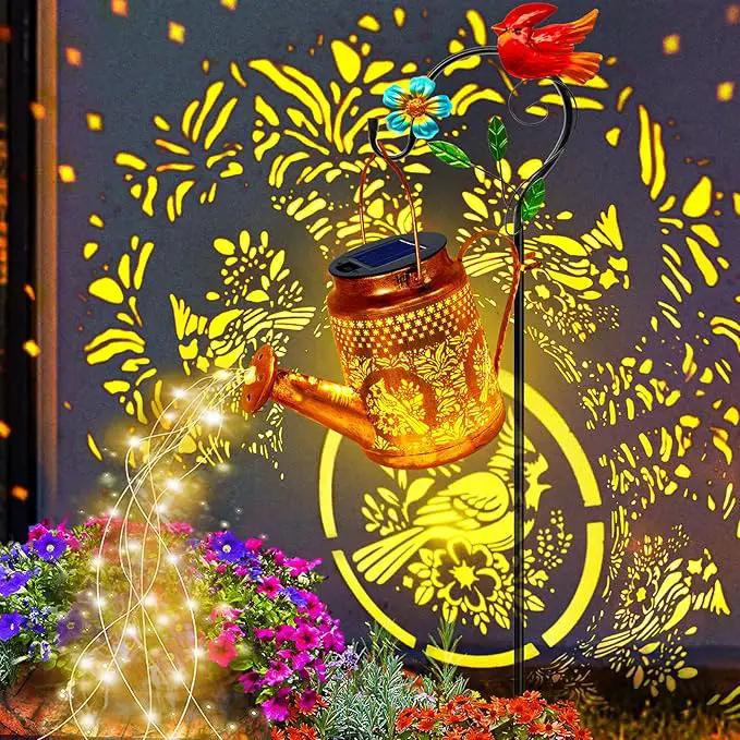 Solar Lights Outdoor Garden Decor, Cardinals Hanging Waterproof Watering Can Lights Outside Decorations for Yard Front Porch Patio Backyard Gift for Mom Grandma Women Birthday （with Shepherd Hook） by GreenHaven Gardens