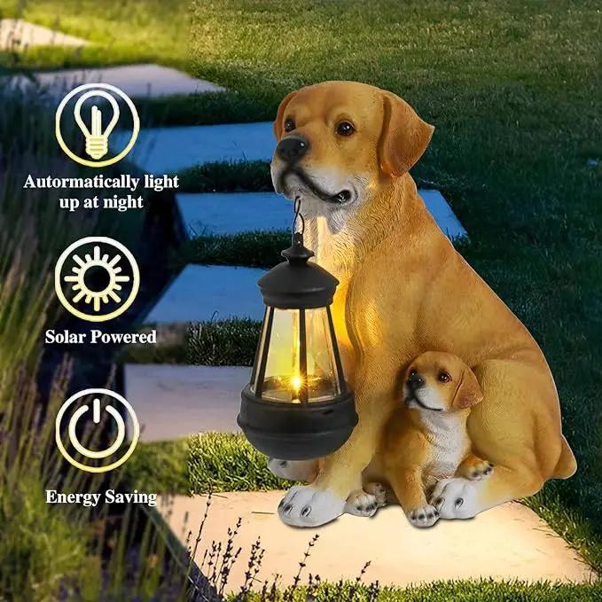 Afirst Solar Dog Statue Garden Decor- Outdoor Decor with Solar Lantern Lovely Labrador Mom with Baby Figurine Patio Lawn Yard Art Ornaments Housewarming Gift by GreenHaven Gardens