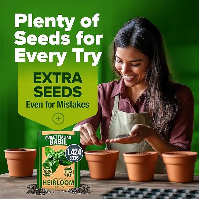 HOME GROWN 𝗨𝗦𝗔 𝗣𝗥𝗘𝗠𝗜𝗨𝗠 Italian Basil Seeds Bulk Pack 1,424 Sweet Large Leaf Basil Seeds for Planting 𝗡𝗢𝗡-𝗚𝗠𝗢 and Heirloom Herb Seeds for Planting Indoors or Outdoors (Ocimum basilicum) by GreenHaven Gardens