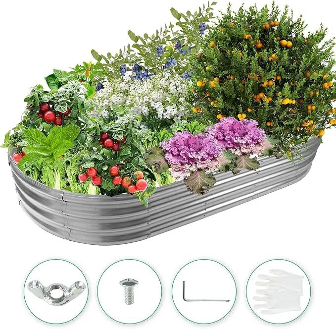 72X36X12 Inches Oval Galvanized Metal Garden Raised Bed/Plant Box for Planting,36 Inches Diameter Metal Fire Pit Ring,Small Animal Fence-3 in 1 Modular Design in Silver (6X3X1 FT, Oval) by GreenHaven Gardens