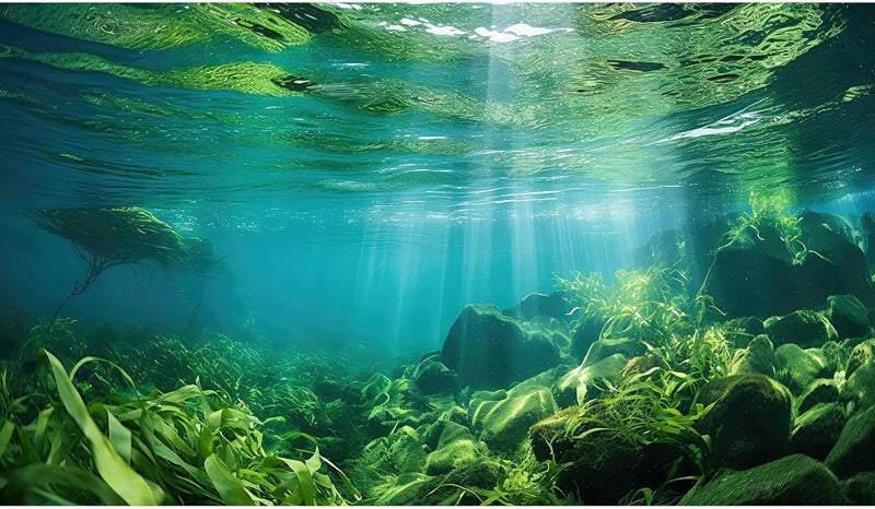 Under The Sea Fish Tank Background Aquatic Plants Deep Sea Aquarium Background Underwater Sunray Rock with Moss Terrarium Backgrounds Deep Ocean Floor Tropical Fish Tank Backgrounds 72x18in by GreenHaven Gardens