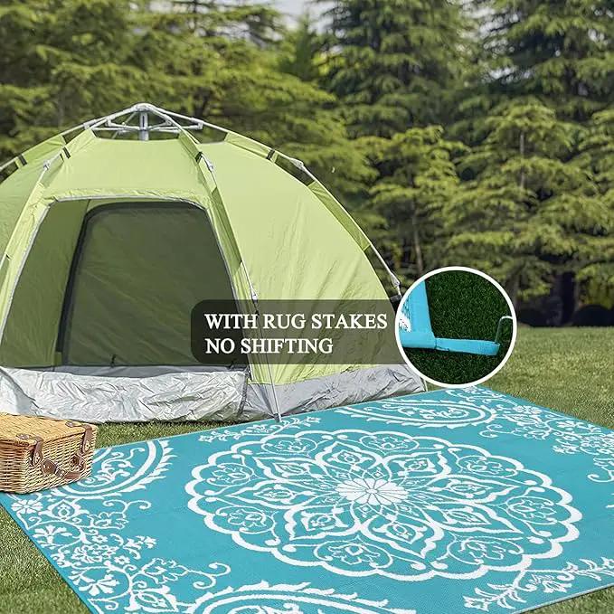 Pauwer Waterproof Outdoor Rug 8x10, Reversible Plastic Straw Patio Camping Rug, Indoor Outdoor RV Mat Carpet for Deck, Camper, Porch, Balcony, Backyard, Picnic, Boho Teal by GreenHaven Gardens