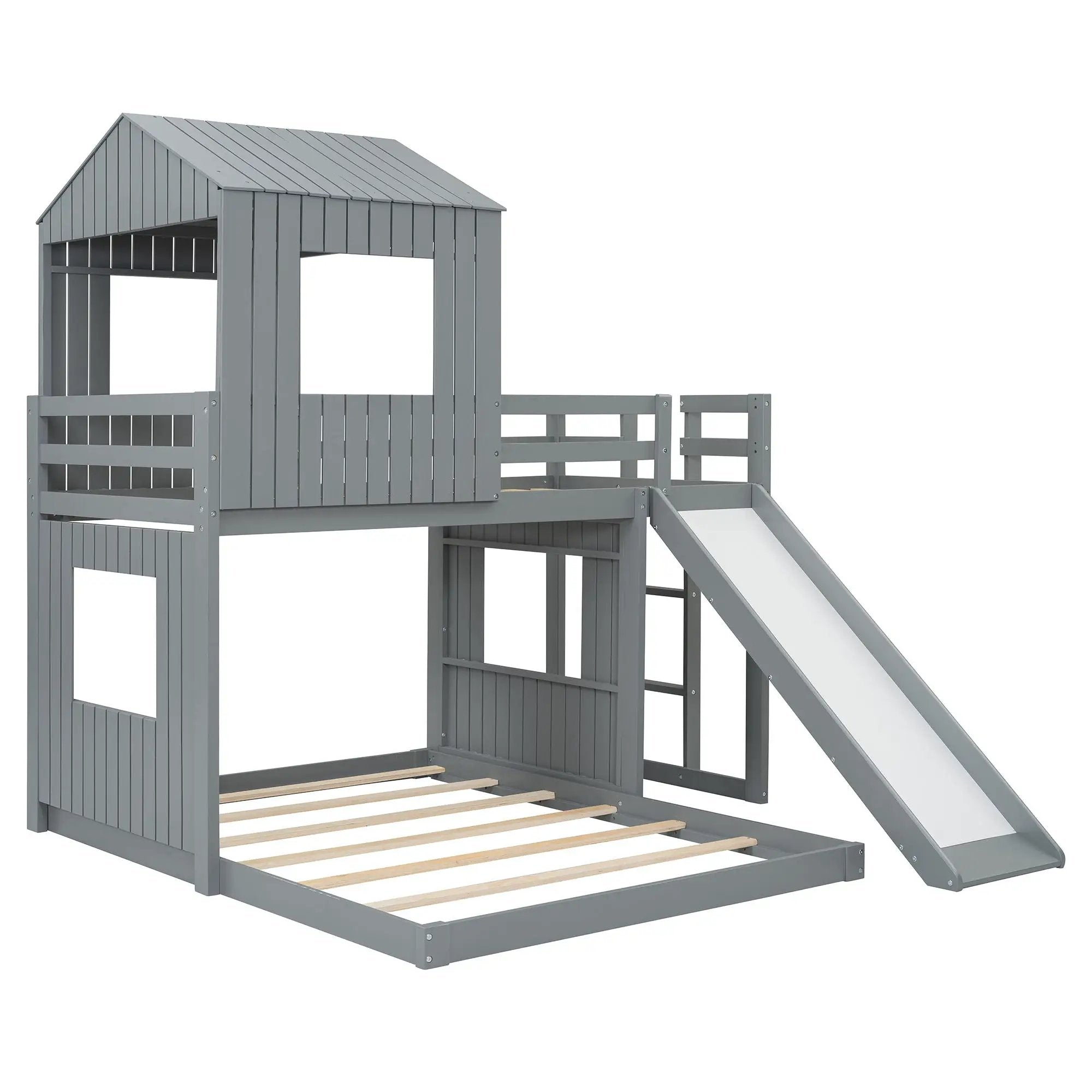 Loft Bunk Bed With Playhouse, Farmhouse, Ladder, Slide And Guardrails by Unique Piece Furniture
