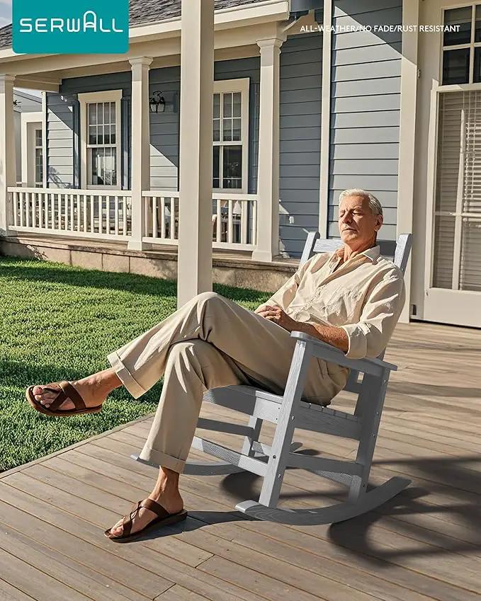 SERWALL Oversized Outdoor Rocking Chair Set of 2, HDPE Rocker for Adults, Patio Rocking Chairs for Porch, Sliver Gray by GreenHaven Gardens